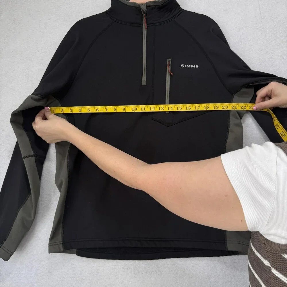 Simms Pullover Mens Large Black Gray Quarter Zip Fleece Fishing Outdoor Jacket